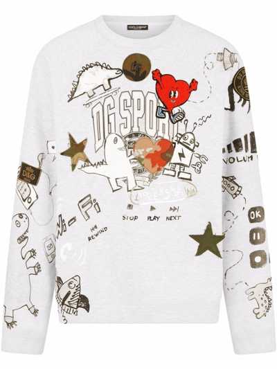 Dolce & Gabbana Printed Sweatshirt With Patch - Atterley In Grey