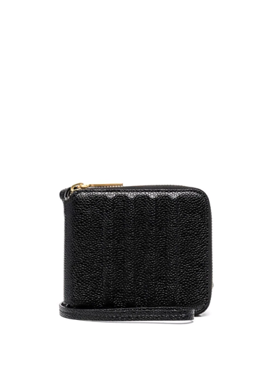 Thom Browne 4-bar Debossed Compact Wallet In Black