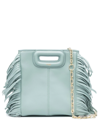 Maje Frayed-edge Leather Tote In Celadon