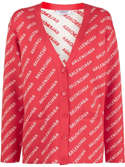 Balenciaga Logo-print Knitted Cardigan In Rot