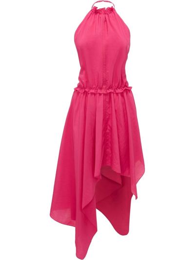 Jw Anderson Open-back Asymmetric Taffeta Halterneck Midi Dress In Pink