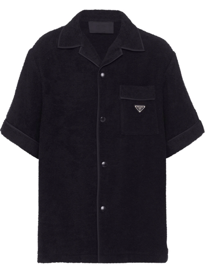 Prada Towelling-finish Bowling Shirt In Black