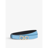 Ferragamo Donna Logo-embossed Leather Belt In Blue Black