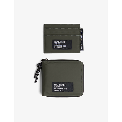 Ted Baker Bentch Woven Wallet And Card Holder Gift Set In Olive