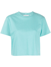 Helmut Lang Debossed Logo Crop Cotton T-shirt In Blue
