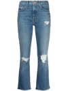 Mother Tomcat Stonewashed Cropped Jeans In Blue