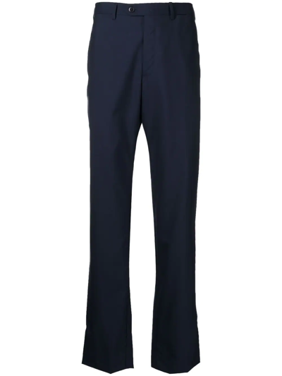 Brioni Stitch-detail Tailored Trousers In Blue