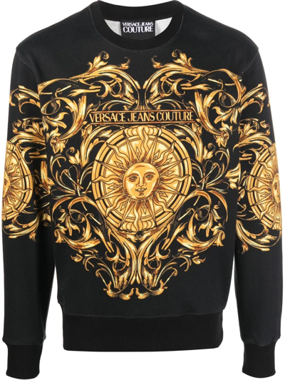 Versace Jeans Couture Baroque Sun Print Cotton Sweatshirt In Black