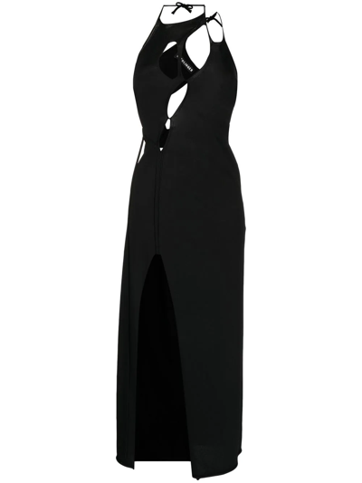 Ottolinger Strappy Viscose Blend Knit Long Dress In Black