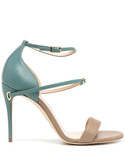 Jennifer Chamandi Rolando Bicolor Napa Ankle-strap Sandals In Taupeblue