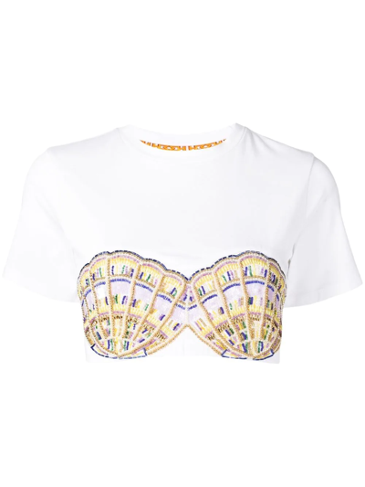 Hayley Menzies Conchita Embellished Cropped T-shirt White In Weiss