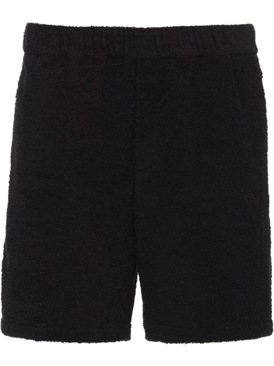 Prada Logo-plaque Terry-cloth Shorts In Black