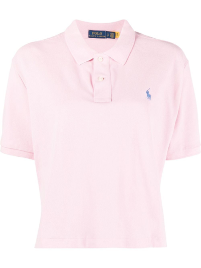 Polo Ralph Lauren Cropped Short Sleeve Polo Shirt In Pink