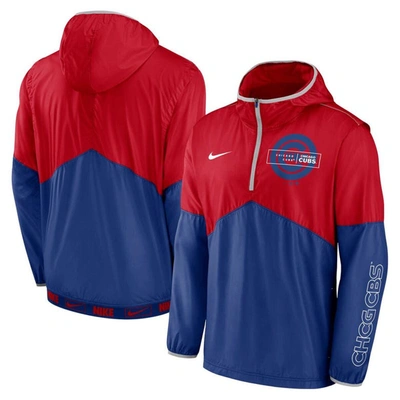 Nike Men's  Red, Royal Chicago Cubs Overview Half-zip Hoodie Jacket In Red,royal