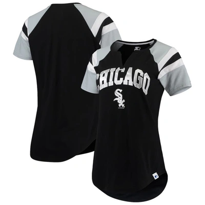 Starter Women's  Black, Silver Chicago White Sox Game On Notch Neck Raglan T-shirt In Black,silver