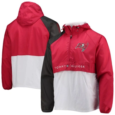 Tommy Hilfiger Men's  Red, Pewter Tampa Bay Buccaneers Raglan Half-zip Pullover Top In Red,pewter