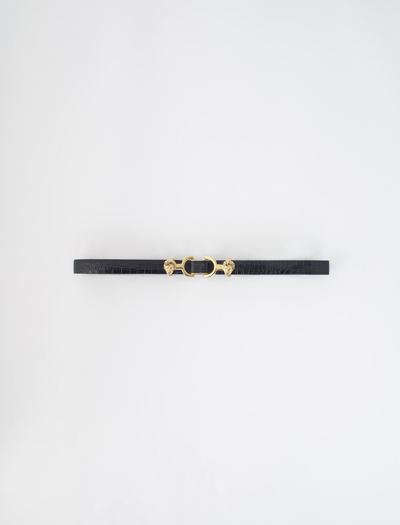 Maje Thin Leather Belt With Lion Bit In Black