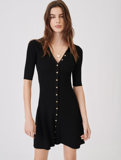 Maje Polo Collar Knit Dress In Black | ModeSens