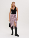 Maje Printed Viscose Asymmetric Skirt In Pink Paisley /