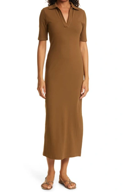 Vince Elbow Sleeve Polo Dress In Brown | ModeSens