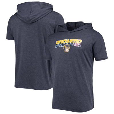 New Era Men's  Heathered Navy Milwaukee Brewers Hoodie T-shirt