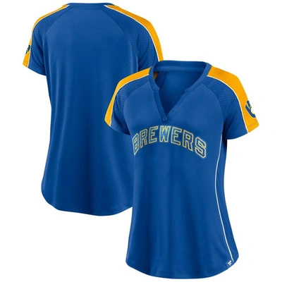 Fanatics Branded Royal/gold Milwaukee Brewers True Classic League Diva Pinstripe Raglan V-neck T-shi In Royal,gold