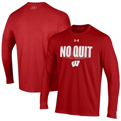 Under Armour Red Wisconsin Badgers 2023 On Court Bench Shooting Long Sleeve Hoodie T-shirt