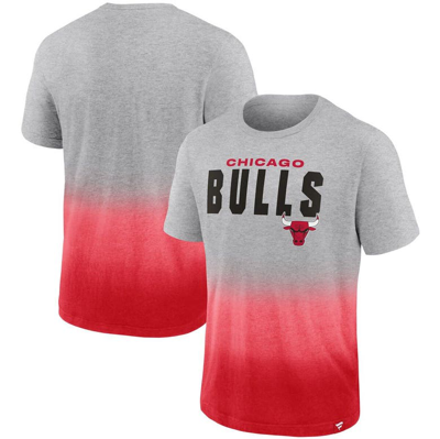 Fanatics Men's  Heathered Gray And Red Chicago Bulls Board Crasher Dip-dye T-shirt In Heathered Gray,red