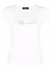 Blumarine Rhinestone-embellished Butterfly-motif T-shirt In Beige