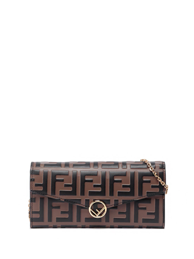 Fendi Continental Wallet On Chain In Brown,black