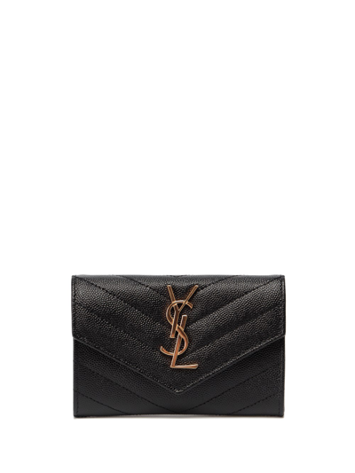 Saint Laurent `cassandre Matelassé` Small `envelope` Wallet In Nero