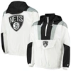 Starter White Brooklyn Nets Striker Crinkle Half-zip Hoodie Jacket In White