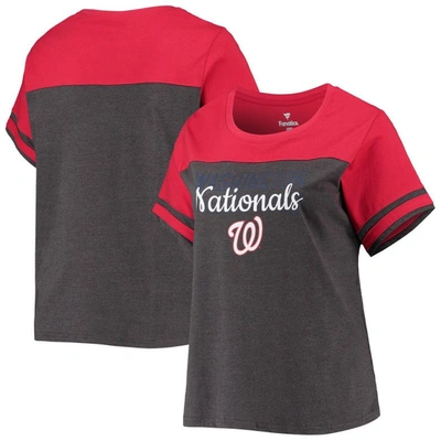 Profile Women's Heathered Charcoal And Red Washington Nationals Plus Size Colorblock T-shirt In Heathered Charcoal,red