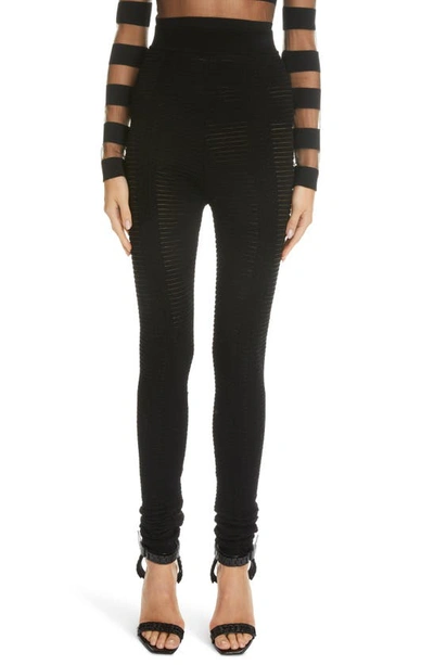 Balmain High-waisted Rib-knit Leggings In Noir