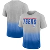 FANATICS FANATICS BRANDED HEATHERED GRAY/ROYAL PHILADELPHIA 76ERS BOARD CRASHER DIP-DYE T-SHIRT