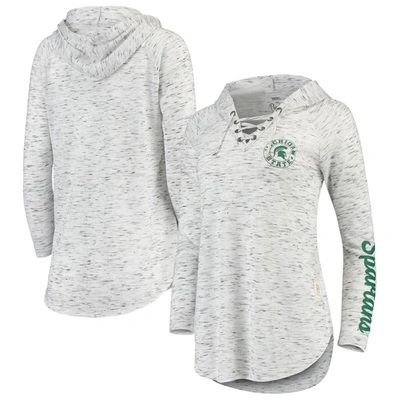 Pressbox Women's Michigan State Spartans Space Dye Lace-up Long Sleeve T-shirt In Gray