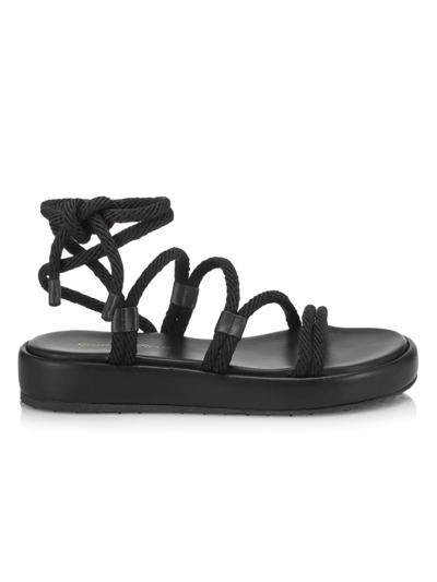 Gianvito Rossi Lace-up Leather-trimmed Rope Sandals In Black