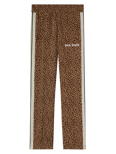Palm Angels Leopard Jacquard Track Pants In Beige