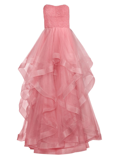 Basix Embellished Organza Ruffle Gown In Rose