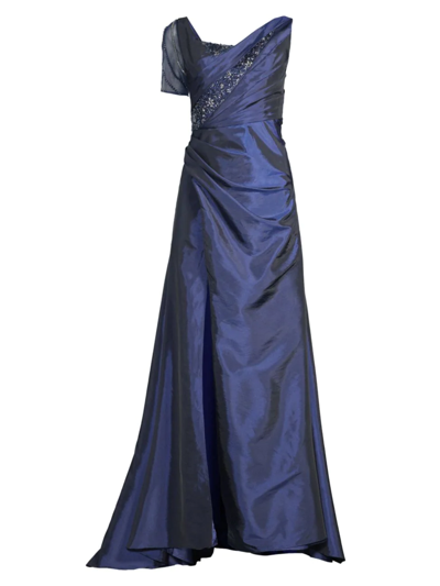 Basix Embellished Draped Taffeta Gown In Navy