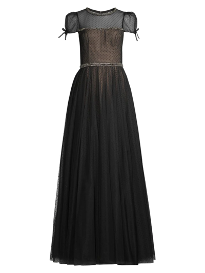 Basix Embellished Swiss Dot Tulle Gown In Black