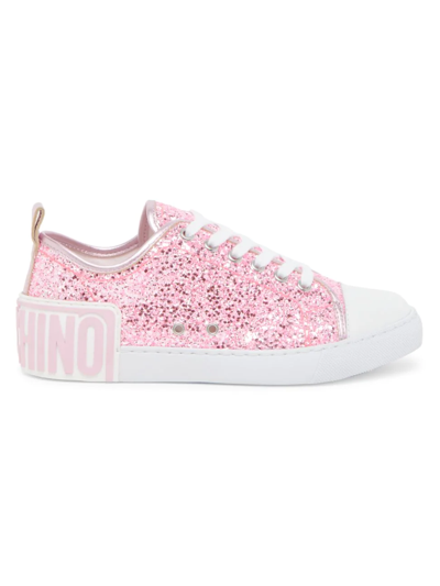 Moschino Women's Glitter Logo Low-rise Sneakers In Pink