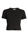 Saint Laurent Embroidered-logo Cropped T-shirt In Black