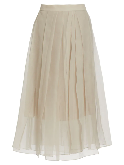 Brunello Cucinelli Asymmetric Silk Pleated Skirt In Beige