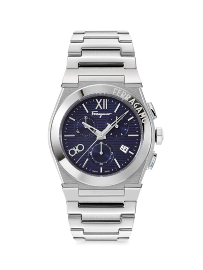 Ferragamo Men's Swiss Chronograph Vega Stainless Steel Bracelet Watch 42mm In Blue