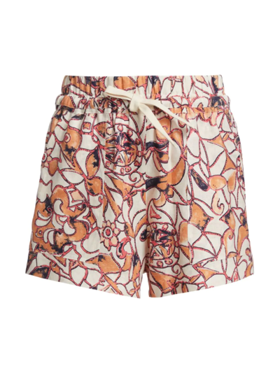 A.l.c Billy Ii Linen Abstract Printed Elastic Waist Shorts In White