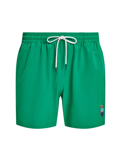 Polo Ralph Lauren Traveler Bear Logo Mid Swim Shorts In Mid Green