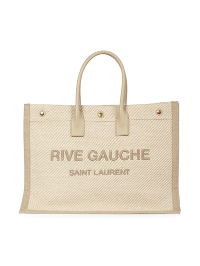 Saint Laurent Neutral Rive Gauche Logo Tote Bag In Neutrals