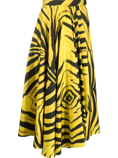 Roberto Cavalli Asymmetric Zebra Print Pleated Skirt In Yellow