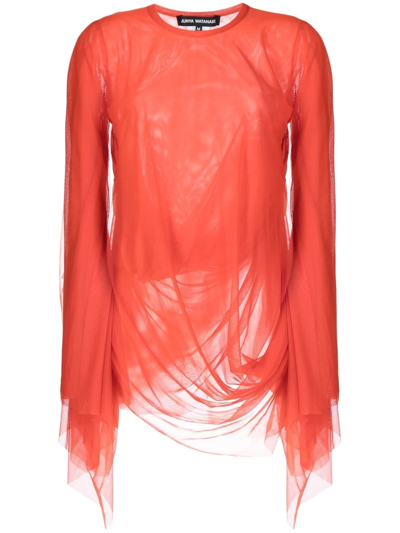 Junya Watanabe Draped Tulle Blouse In Red
